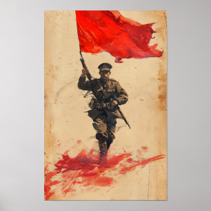 Kinesisk soldat Red Flagga Marching Poster