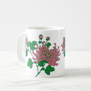 Kinesisk Spider Chrysanthemums i Coral Rosa Kaffemugg