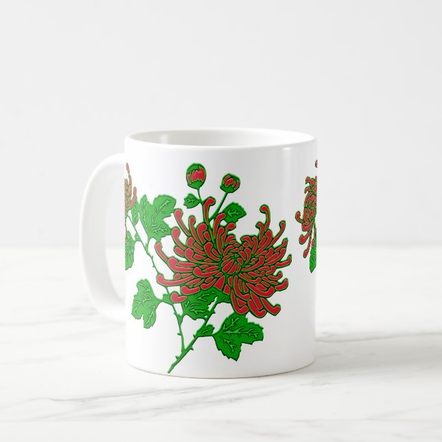 Kinesisk spider Chrysanthemums i Deep Red Kaffemugg (Framsida vänster)