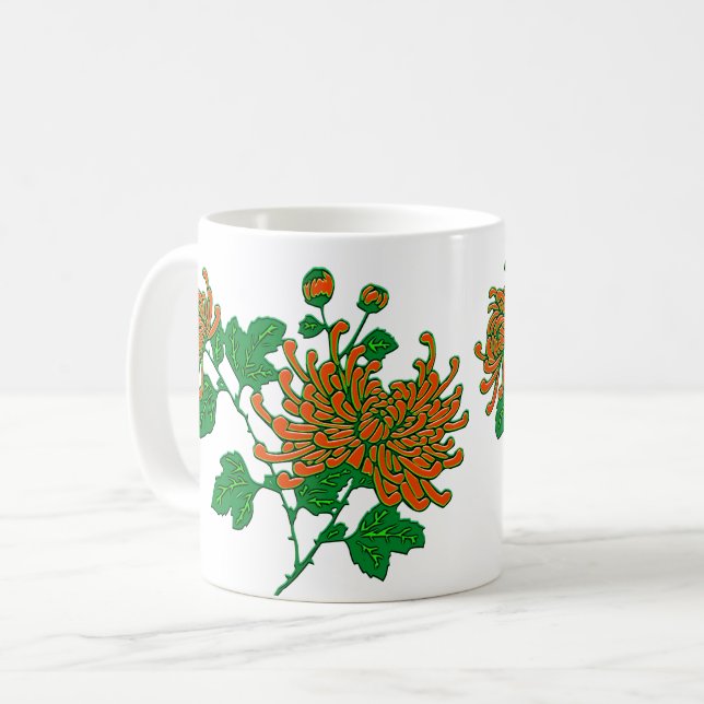 Kinesisk Spider Chrysanthemums i Mandarin Orange Kaffemugg (Framsida vänster)