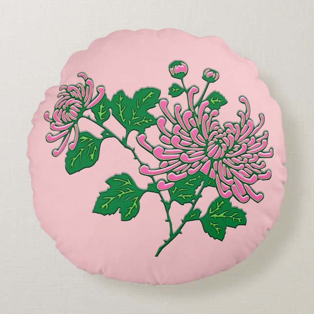 Kinesisk spindelkrysantemi - mjuk rosa rund kudde (Framsidan)