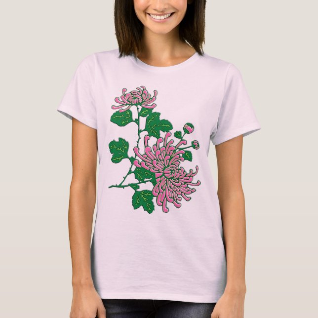 Kinesisk spindelkrysantemum - korallets rosa t shirt (Framsida)