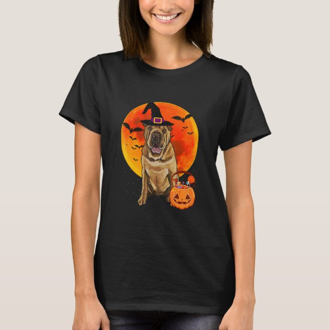 Kinesisk spruta-pei Hund Halloween Jack o lantern- T Shirt (Framsida)