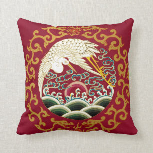 Kinesisk stork- & drakedesign kudde