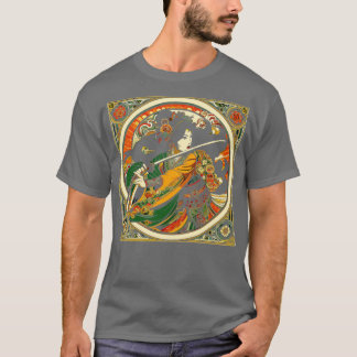 Kinesisk svärdkvinna i Mucha Art nouveau Stil T Shirt