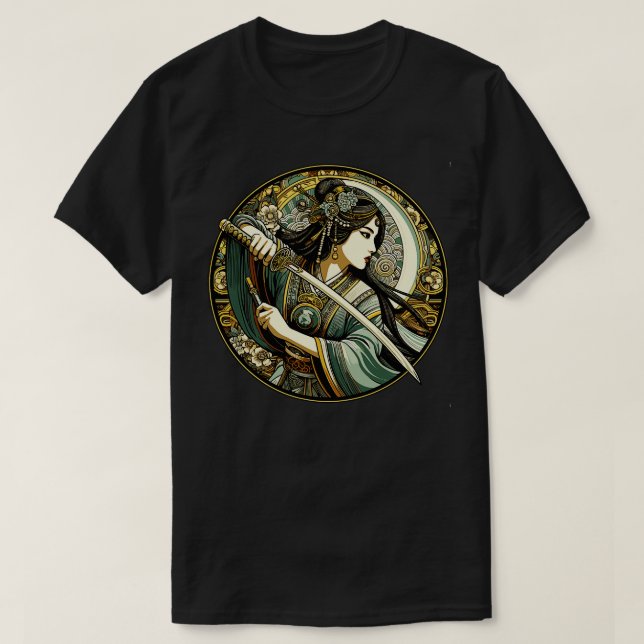 Kinesisk sword Fighter Art Noveau Stil T Shirt (Design framsida)