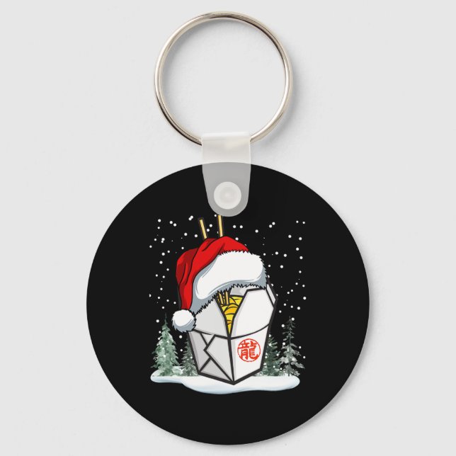 Kinesisk Takeout Box Santa Hat Graphic Nyckelring (Framsida)