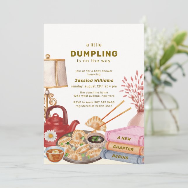 Kinesisk te-dumpling ny kapitel baby shower inbjudningar (Stående Fram)