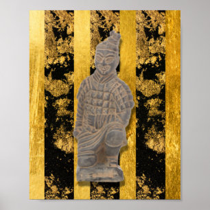 Kinesisk Terracotta Warrior Guld Black Poster