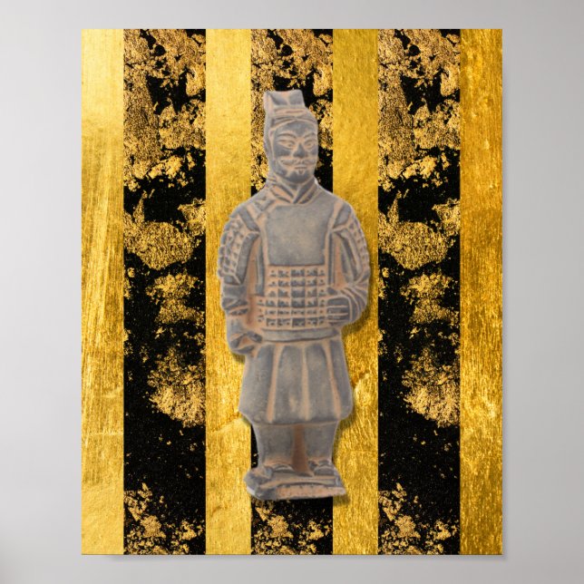 Kinesisk terracotta Warrior Guld Black Wall Poster (Framsidan)