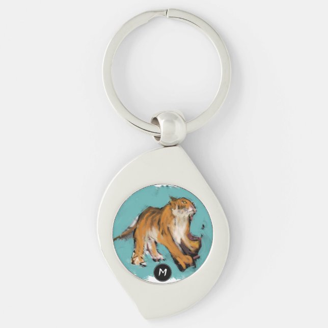 Kinesisk tiger-årsjubileum i Namn Swirl Silverfärgad Nyckelring (Framsidan)