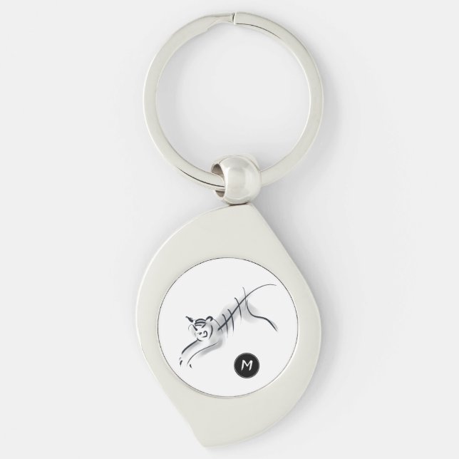Kinesisk tigerår i Teckning i Namn Swirl Silverfärgad Nyckelring (Framsidan)