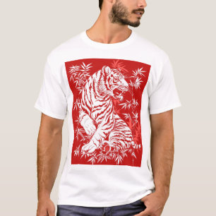 Kinesisk tigerpapperskonst Skriv ut på Röd bakgrun T Shirt