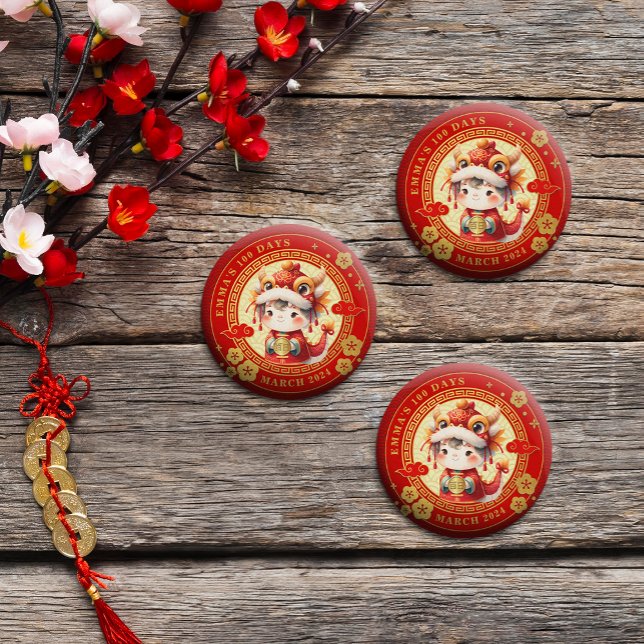 Kinesisk traditionell baby 100 dagar 百日 magnet (Celebrate tradition with charm! Our round magnets feature vibrant 100 days motifs.)