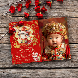 Kinesisk traditionell Baby 100 dagar 百 日 inbjudan