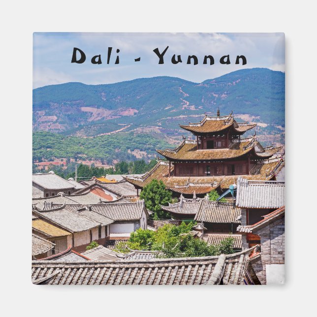 Kinesisk traditionell tilt tak, Dali,Yunnan,China Magnet (Framsidan)