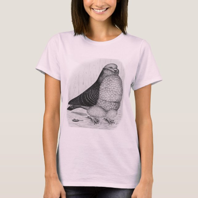Kinesisk Uggla Pigeon Bläck Teckning T-shirt (Framsida)