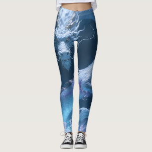 Kinesisk Vatten Drake Konst Fantasy Design Med Kor Leggings