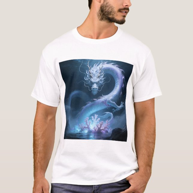 Kinesisk Vatten Drake Konst Fantasy Design Med Kor T Shirt (Framsida)