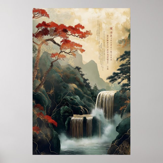Kinesisk vattenfallvägg Art Print – Traditionell Poster (Framsidan)