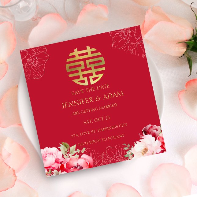 Kinesisk vigsel Te-ceremoni Save the Date-kort Inbjudningar (Tea Ceremony Chinese Wedding Save the Date Card)