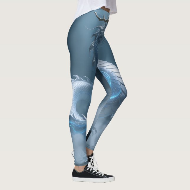 Kinesisk vit blå drakkonst fantasidesign med leggings (Höger)