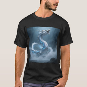 Kinesisk vit blå drakkonst fantasidesign med t shirt