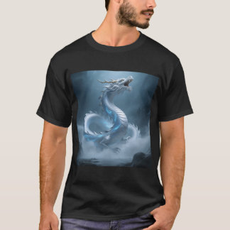 Kinesisk vit blå drakkonst fantasidesign med t shirt