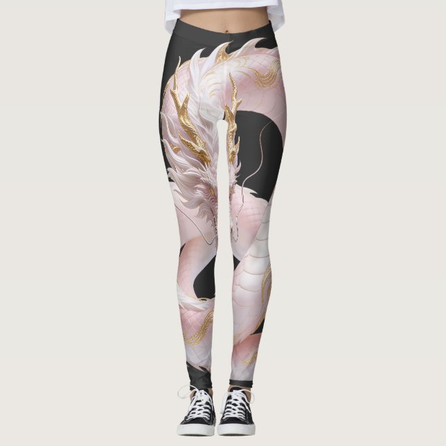 Kinesisk vit guld drak fantasi design med  leggings (Framsida)