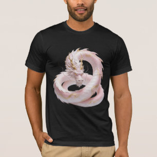 Kinesisk vit guld drak fantasi design med t shirt