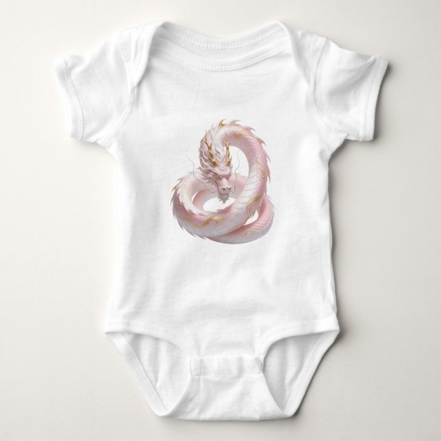 Kinesisk vit guld drak fantasy design med  t shirt (Framsida)