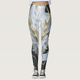 Kinesisk vit guld drak konst fantasi design med leggings