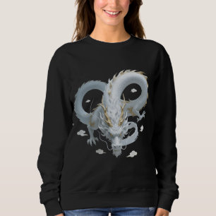Kinesisk vit guld drak konst fantasi design med t shirt