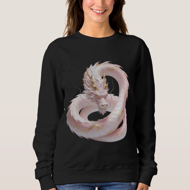 Kinesisk vit guld drakkonst fantasidesign med  t shirt (Framsida)
