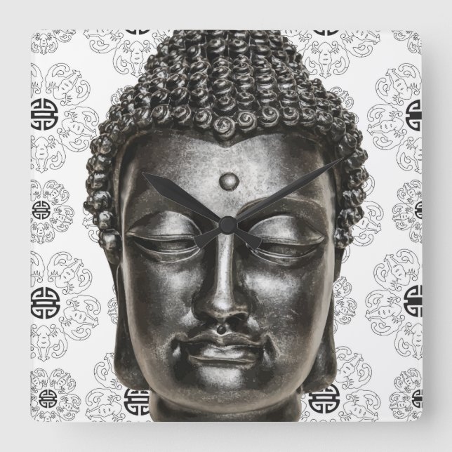 Kinesisk Zen Buddha Wall Clock Fyrkantig Klocka (Framsida)