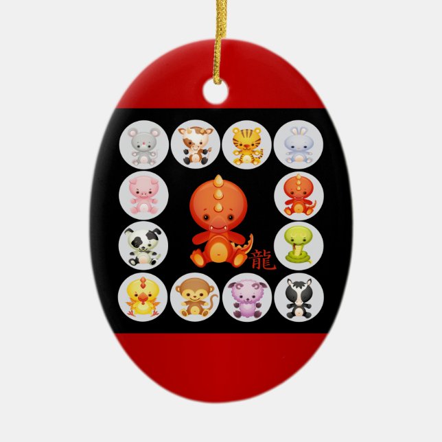 Kinesisk Zodiac Born i Dragens år Julgransprydnad Keramik (Framsidan)