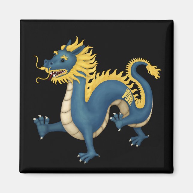 Kinesisk Zodiac Dragon Astrology Sign Black Magnet (Framsidan)