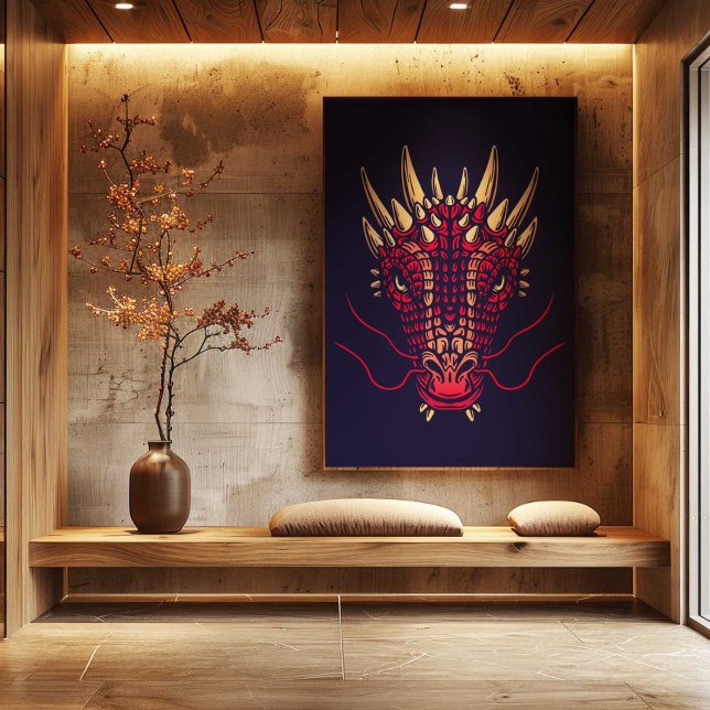 Kinesisk Zodiac Drak Väggkonst Japandi Dekor Canvastryck (Chinese Zodiac Dragon Wall Art Print Japandi Decor by TinkPrints.)