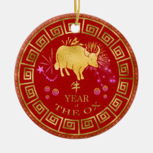 Kinesisk zodiac Ox Red/Guld ID542
