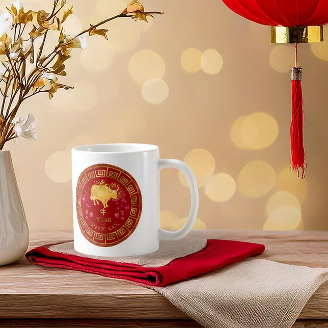 Kinesisk zodiac Ox Red/Guld ID542 Kaffemugg (Skapare uppladdad)