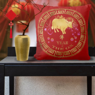 Kinesisk zodiac Ox Red/Guld ID542 Kudde
