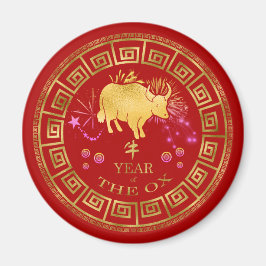 Kinesisk zodiac Ox Red/Guld ID542 Magnet
