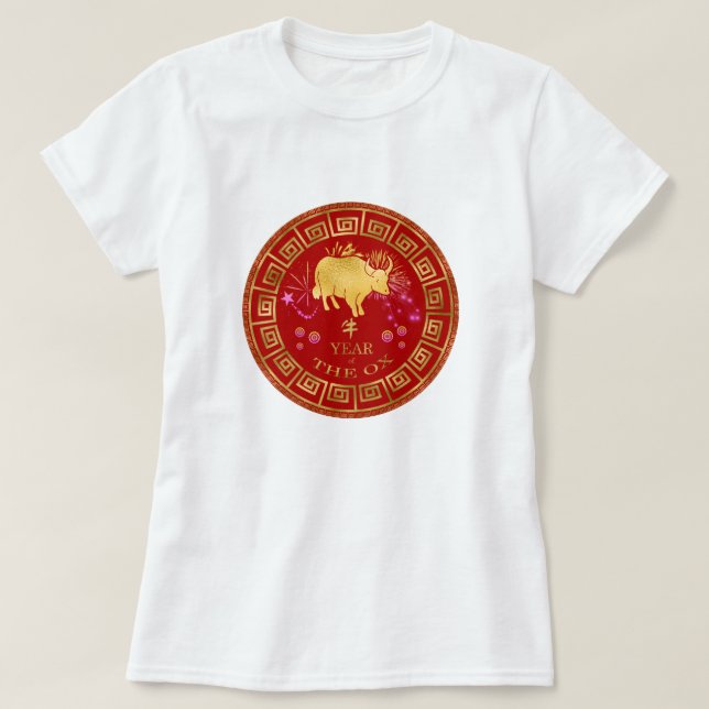 Kinesisk zodiac Ox Red/Guld ID542 T Shirt (Design framsida)