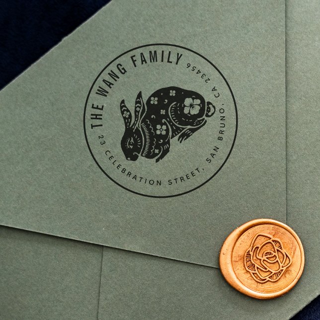 Kinesisk Zodiac Rabbit | Familj Namn Returadress Stämpel (Stamp Mock-up)