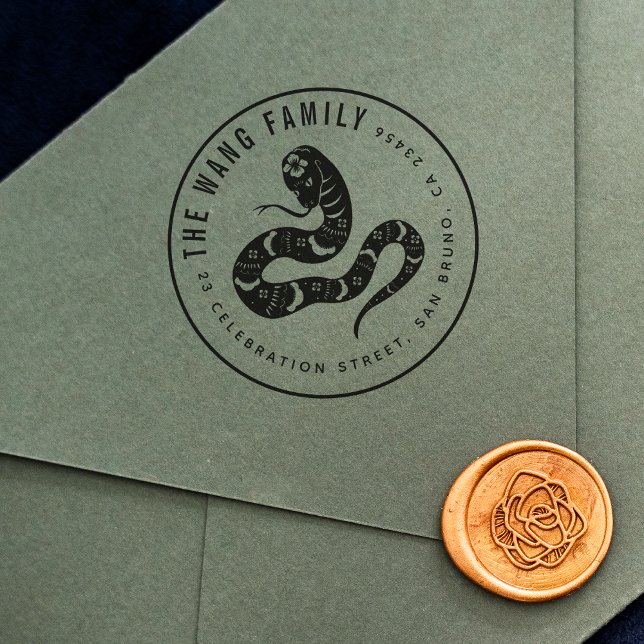 Kinesisk zodiac Snake | Familj Namn Returadress Stämpel (Stamp Mock-up)
