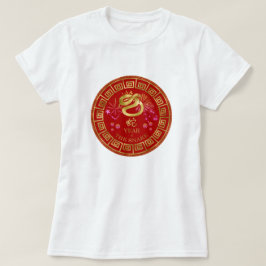 Kinesisk Zodiac Snake Red/Guld ID542 T Shirt
