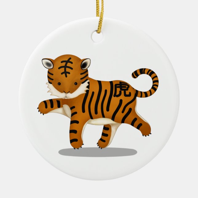 Kinesisk Zodiac Tiger Cute Astrology-signal Julgransprydnad Keramik (Framsidan)