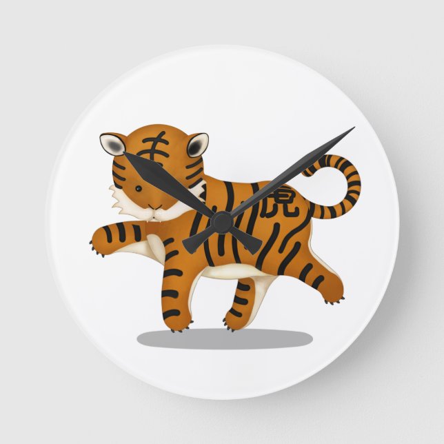 Kinesisk Zodiac Tiger Cute Astrology-signal Rund Klocka (Framsida)