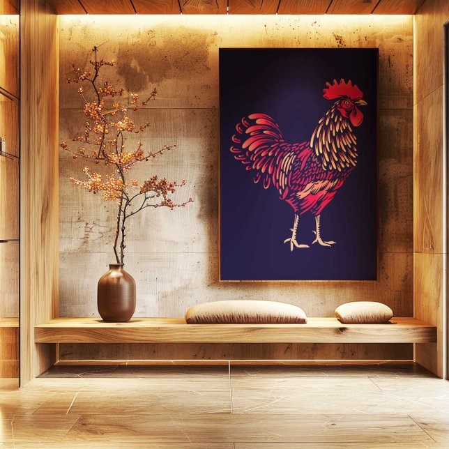 Kinesisk Zodiac Tupp Väggkonsttryck | Japandi  Canvastryck (Chinese Zodiac Rooster Wall Art Print | Rustic Home Decor by TinkPrints)