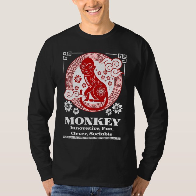 Kinesisk Zodiak Ape Personlighet T Shirt (Framsida)